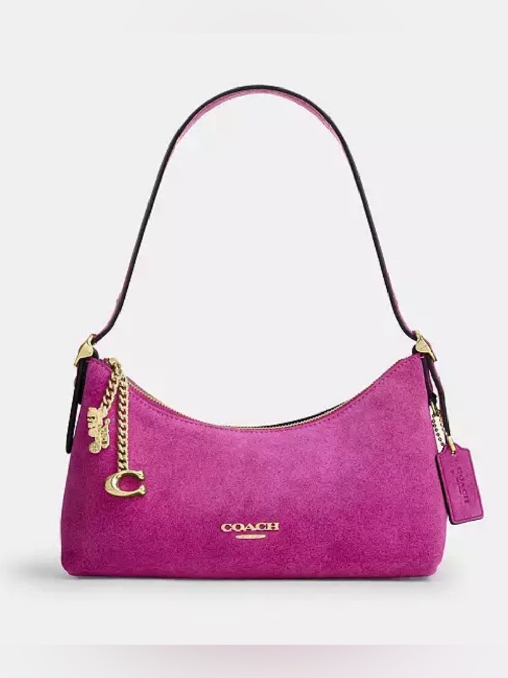COACH Magenta is Suede Shoulder Bag with Gold Hardware